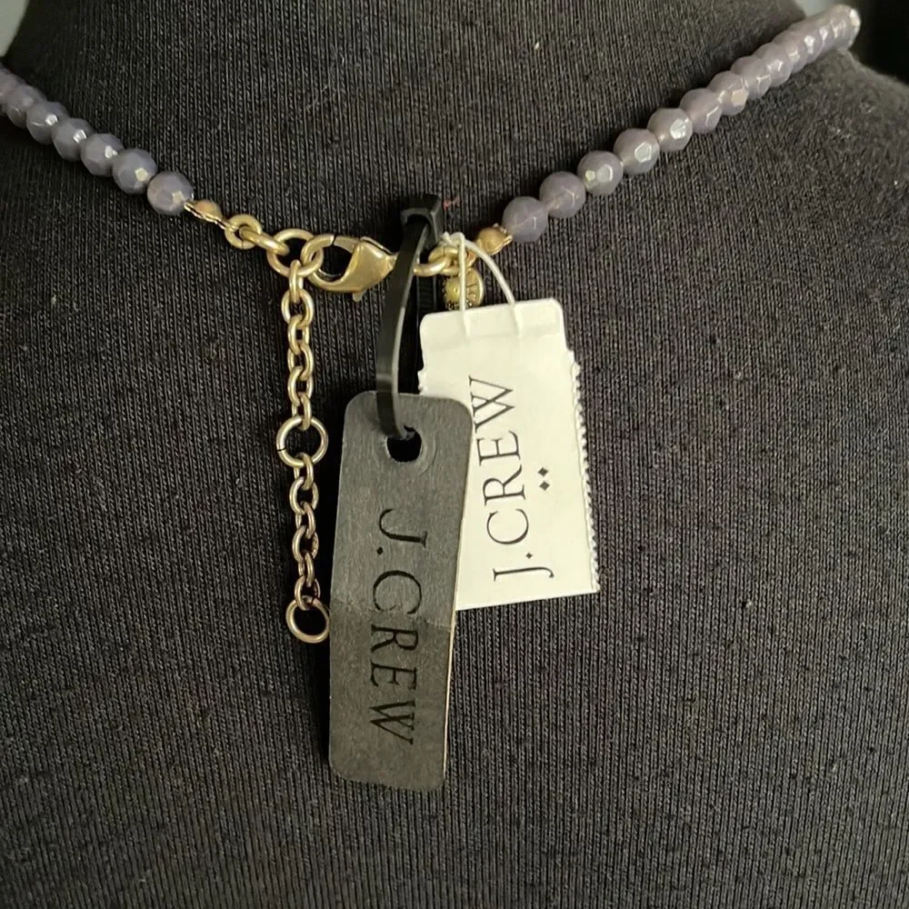 J. Crew gray faceted bead black tassel pendant adjustable necklace. NWT.